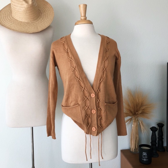 Sweaters - TAN DOUBLE POCKET KNIT BUTTON DOWN SWEATER